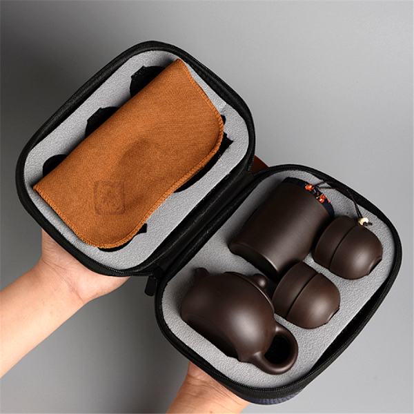 Kung Fu Tea Set Lila Sand Tekoppar Keramiska Portable Travel