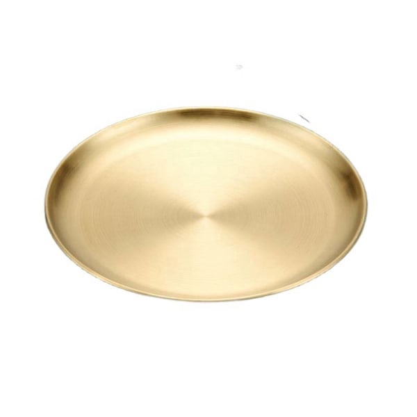 304 rostfritt stål rund bricka, fruktfat tårtfat Gold 20cm