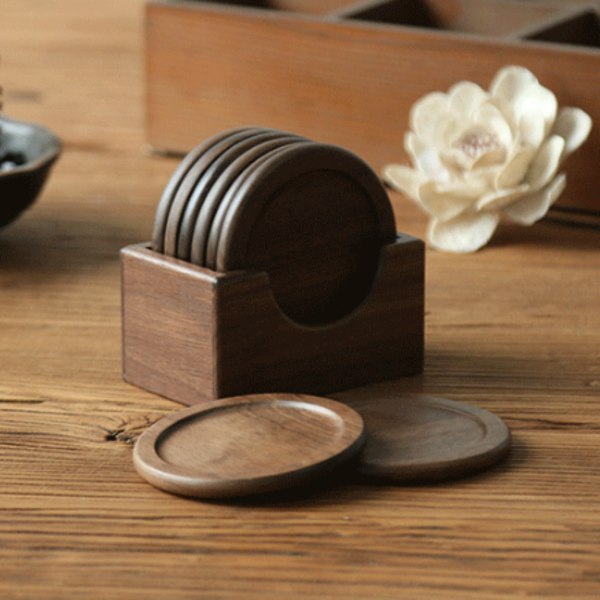 6st/ set Wood Coaster Drink Coffee Cup Mat Lätt att rengöra