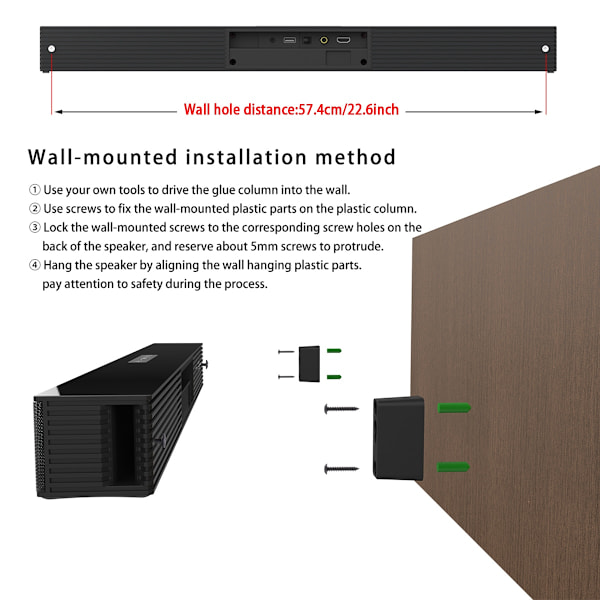 Väggmonterad TV Soundbar Hemmabio 40W Bluetooth -högtalare