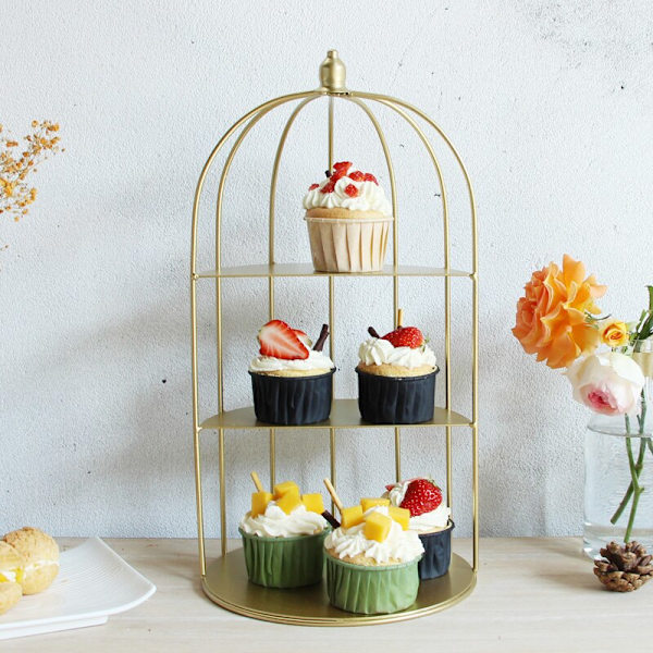 Gyllene metall smyckesställ Fruktkorg Cake Stand Cupcake