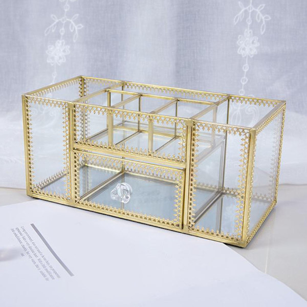 Stor glas kosmetisk smink Pen Organizer smycken låda