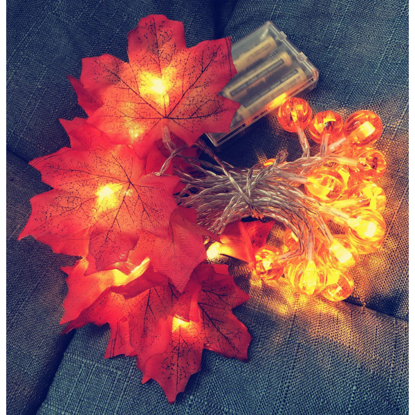 LED Pumpa Maple Leaf String Lights, Thanksgiving Christmas Colorful Pumpkin Maple Lights 3m