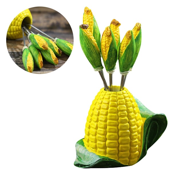 1 Set Harts Rostfritt Stål Majs Form Design Fruktgafflar