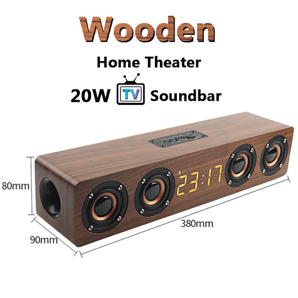 Trä TV Soundbar Bärbar Bluetooth -högtalare trådlös