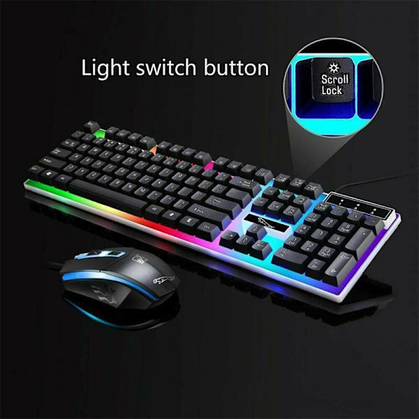(Svart) Gaming Tangentbord Mus Set Rainbow LED USB adapter
