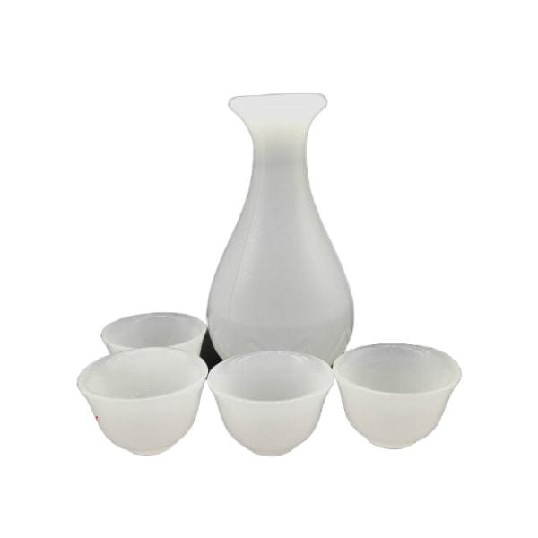 5 st Glas Jade Vinkopp Vit Keramik Set|Gammal