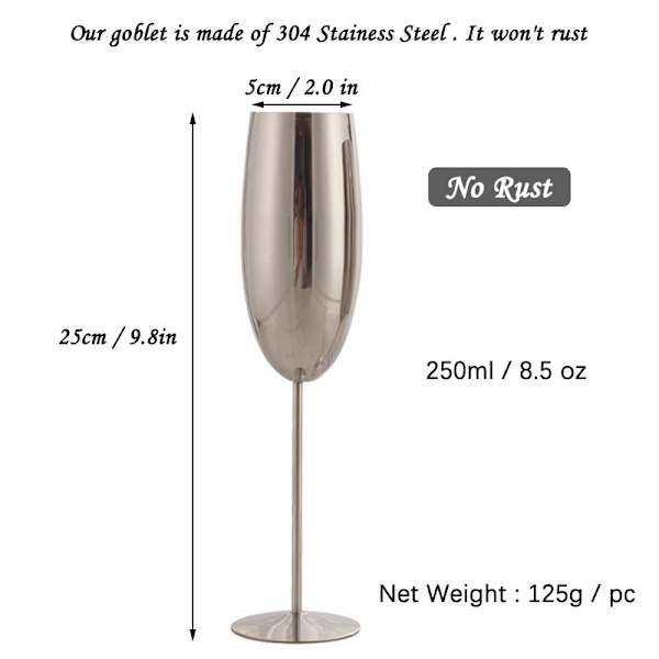 2 st 250ml rostfritt stål bägare Champagne glasögon flöjt