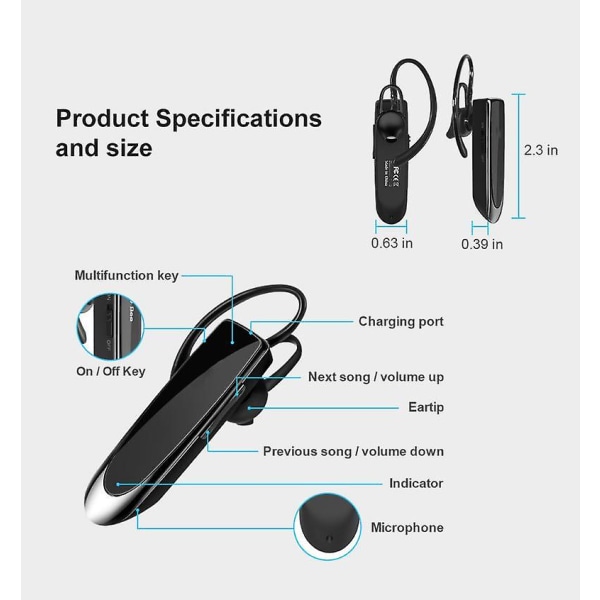 Bluetooth Earpiece V5.0 Trådlöst Handsfree Headset Med