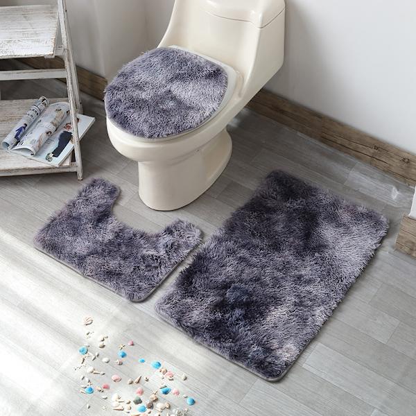 Tredelad set, absorberande plyschdyna för badrum, Grey