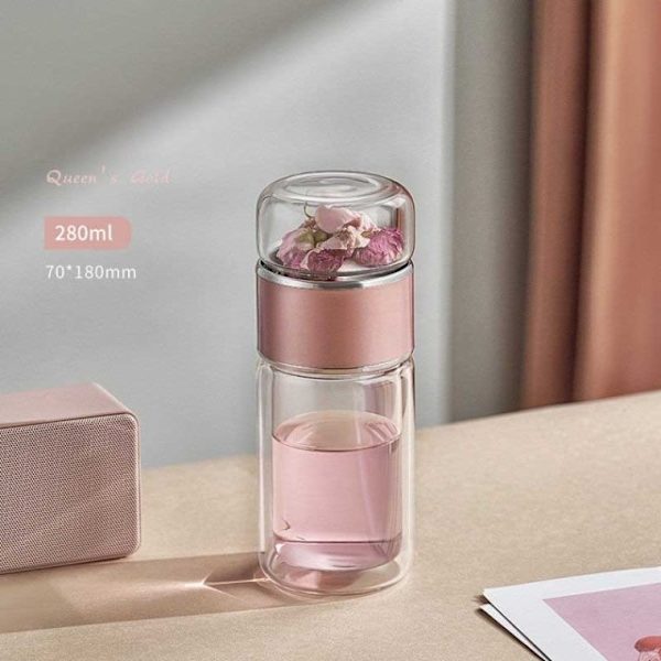 280 ml tevattenflaska hög borosilikatglas dubbelvägg