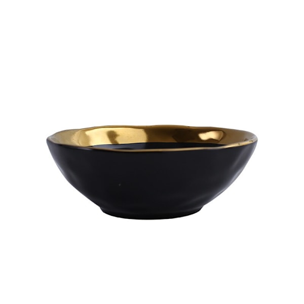 Rund svart keramisk salladsskål Guld nudel i japansk stil