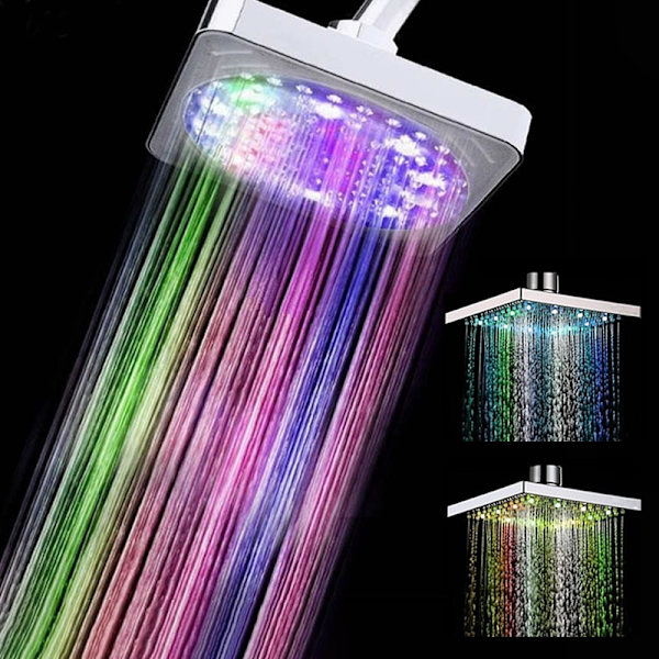 Färgglada LED fyrkantiga regnduschhuvud Spary Light Water