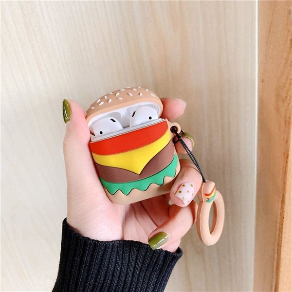 Söt Burger Airpods cover, 3d tecknad miniväska med finger