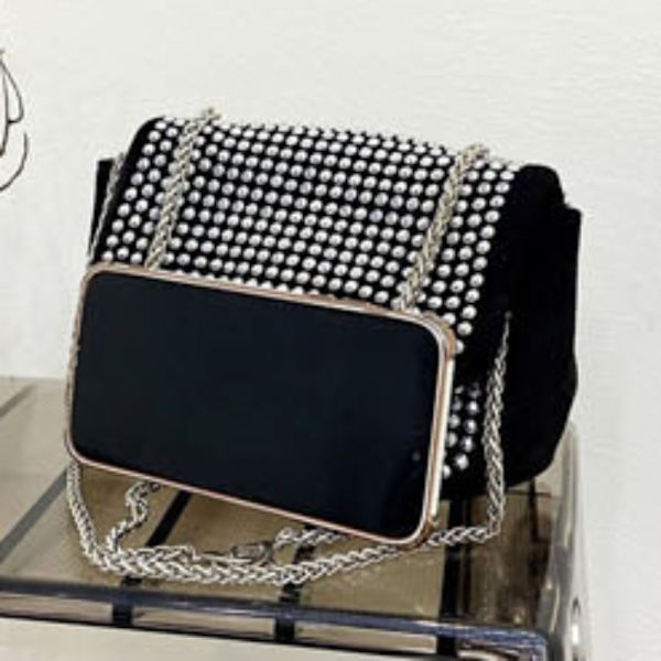 Mode Rhinestone Chain Liten fyrkantig väska, Ladies One Silver