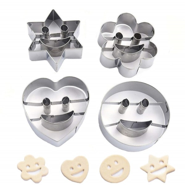 4st Smile Cookie Cutter Blommor Hjärtformad Rostfri