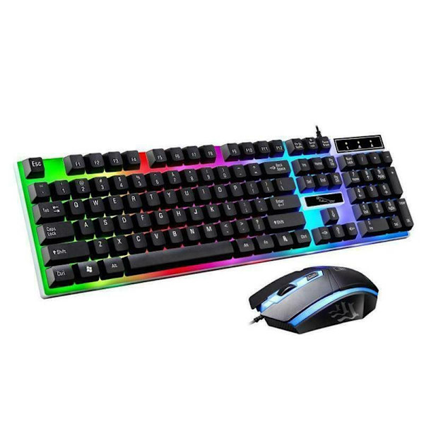 (Svart) Gaming Tangentbord Mus Set Rainbow LED USB adapter