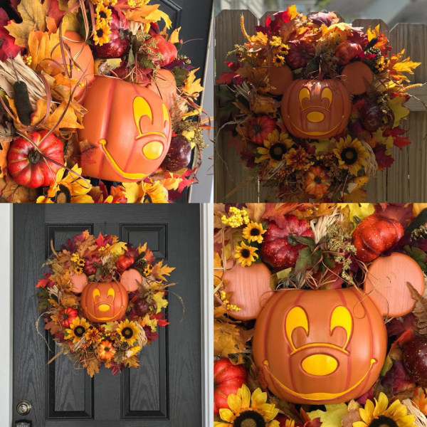 Höstens Halloween handgjorda, Musse Pigg pumpa krans dörr Colorful B