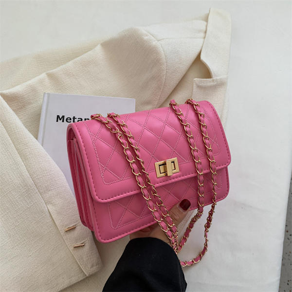 Kedja Rhombus Broderitråd Crossbody All-match Square Pink