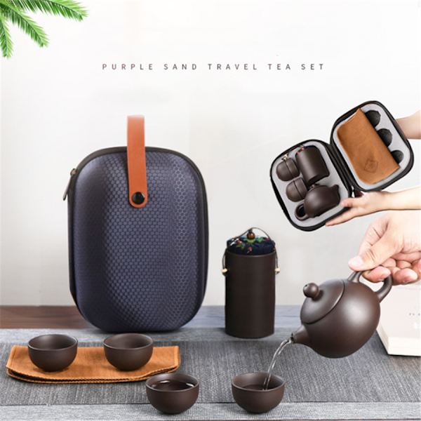 Kung Fu Tea Set Lila Sand Tekoppar Keramiska Portable Travel