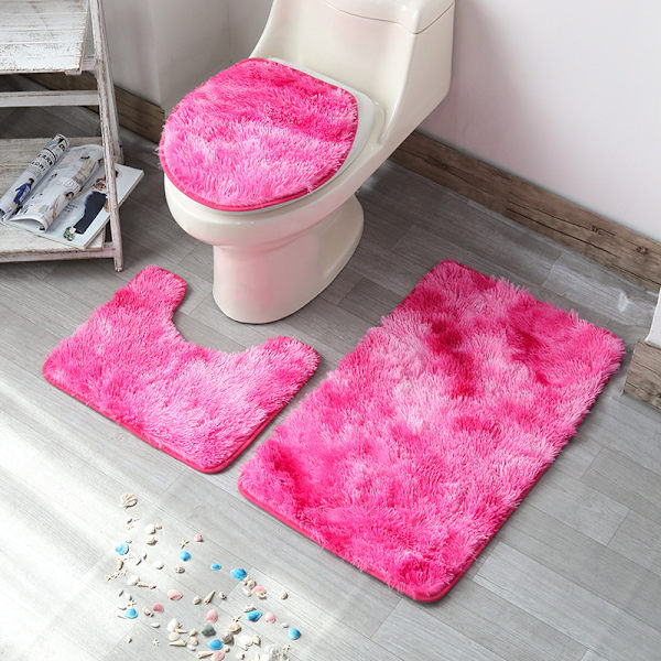 Tredelad set, absorberande plyschdyna för badrum, Pink