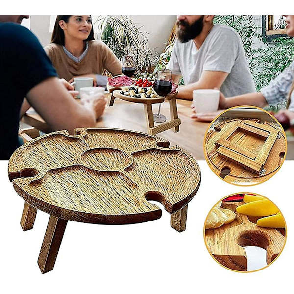 Trä utomhus bärbar hopfällbar picknick bord vinglas