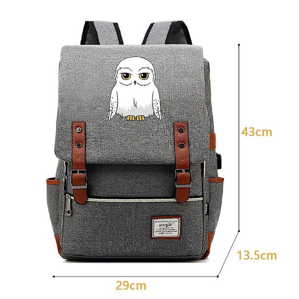 Owl Teenagers Skolväska USB Fritidsryggsäck (Grå)