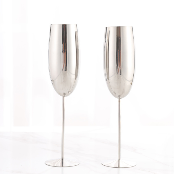 2 st 250ml rostfritt stål bägare Champagne glasögon flöjt