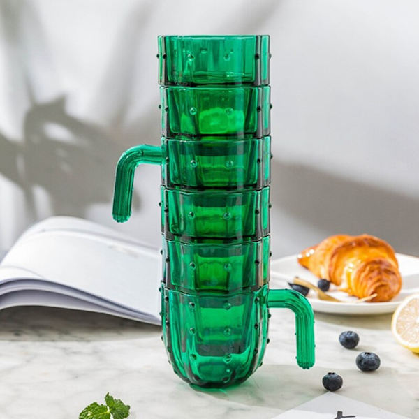 Cactus Stacking Glas Cup Set Gröna Glasögon Juice Coffee