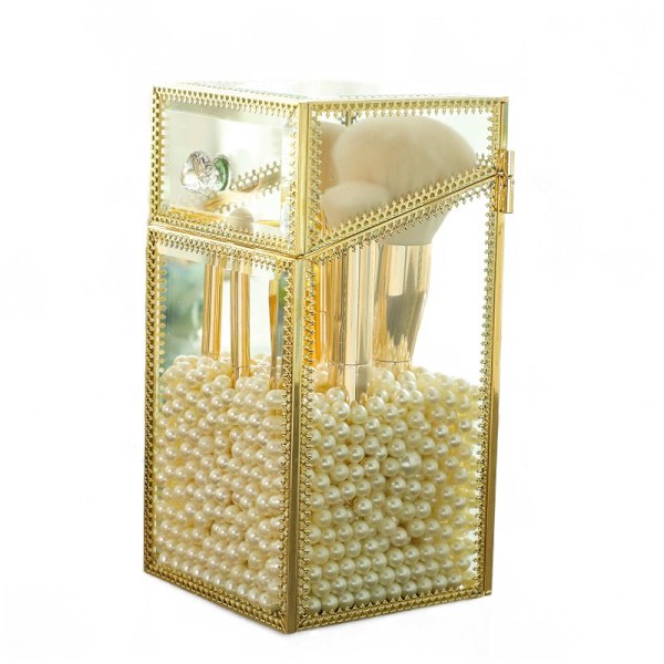 Gold Border Makeup Brush Förvaringsbox Transparent pennhållare