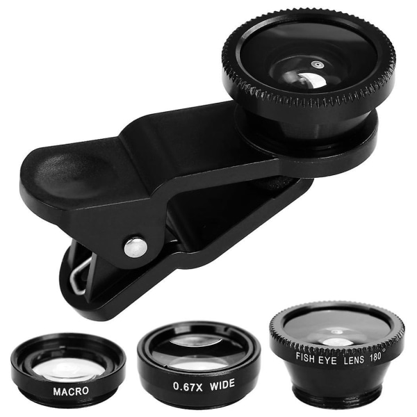 Universal Clip Lens 3 i 1 Fish Eye vidvinkelkameraobjektiv