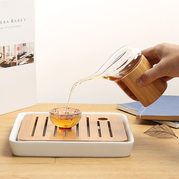 Creative High Borosilcate Glas Te Kanna Med Bambu