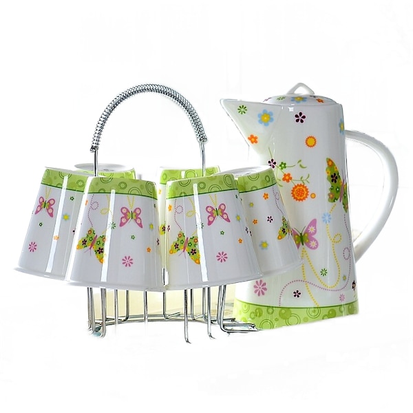 9 st/ set, Bone China tekanna och koppar, med set och