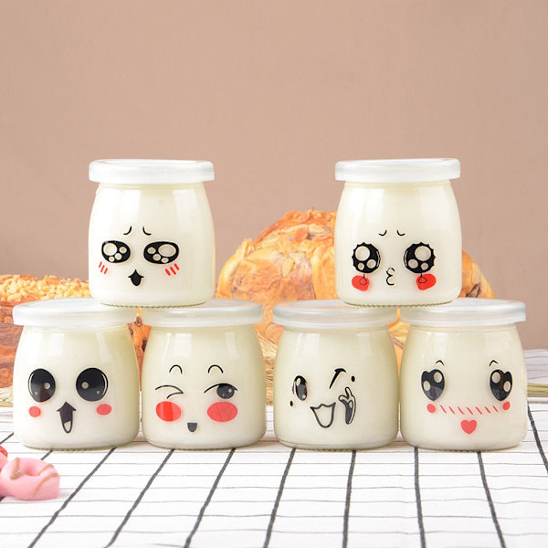 6 st 200ml glasyoghurtflaska Ansiktsuttryck Pudding