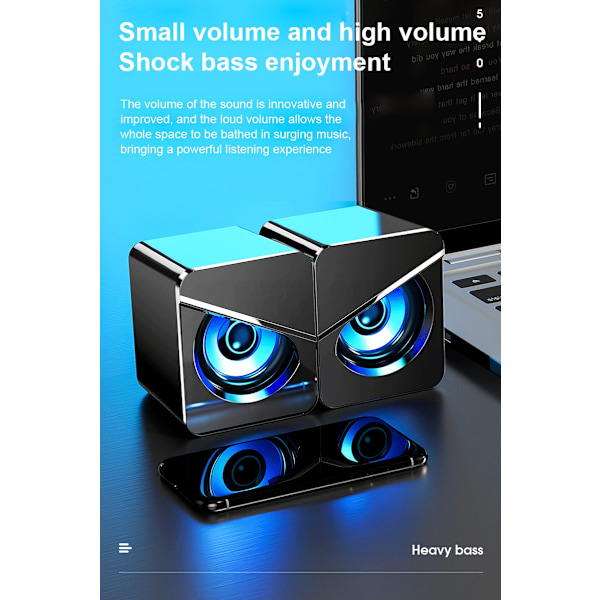 Svart Mini datorhögtalare USB trådbundna högtalare 3D Stereo