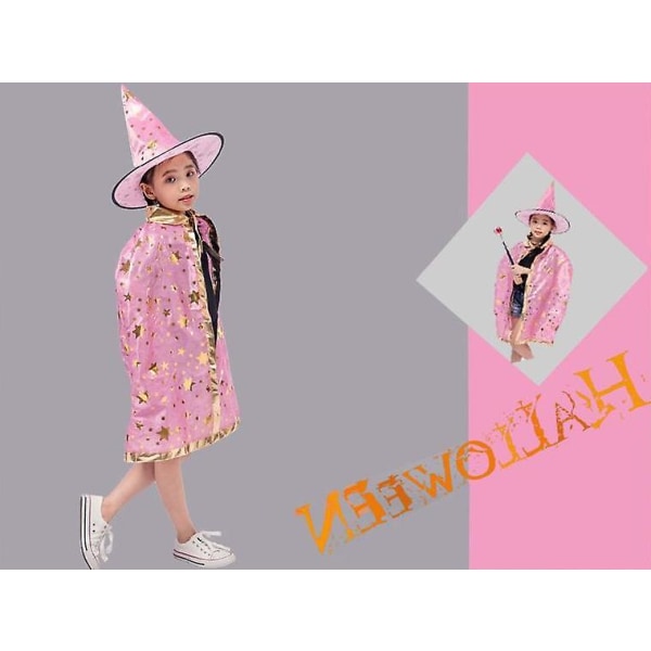 Wizard Cape Häxkappa med hatt, Halloween kostym för barn