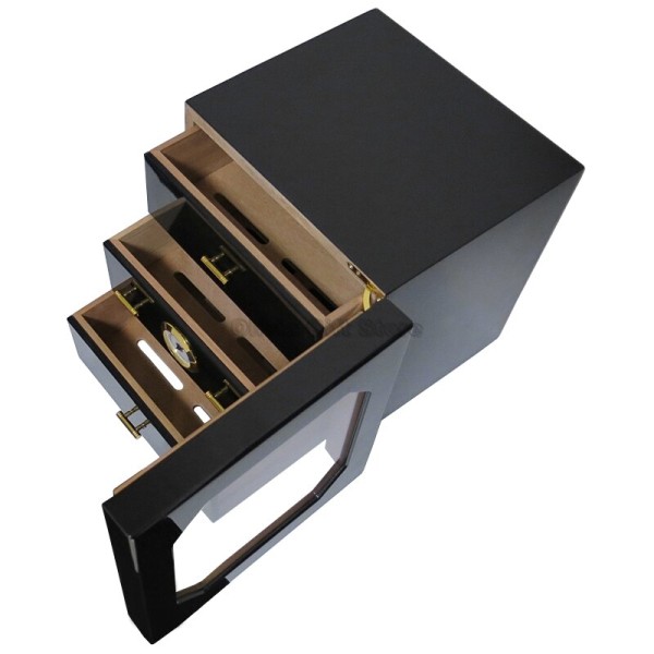 Svart Classic Piano Finish Cedar Wood Cigarr Humidor Cabinet