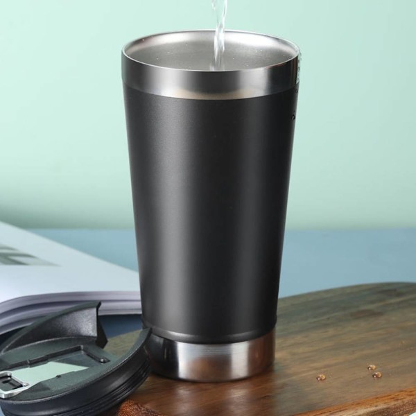 17 oz bilmugg i rostfritt stål, bärbar ölmugg för bil, dubbel Black