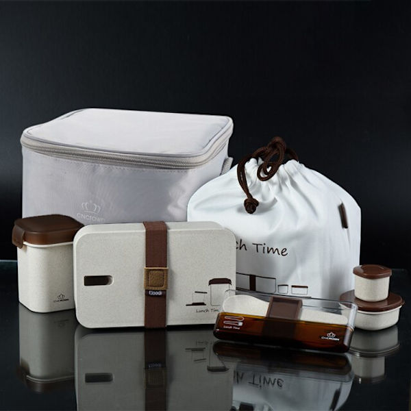 Wheat Straw Lunchbox Set Med Thermal Bag Servis Bpa