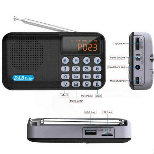 DAB / DAB+ Digital Radio Bärbar med FM-laddningsbar