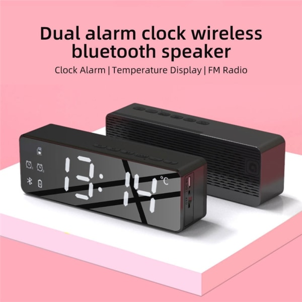 Trådlös Bluetooth -högtalare FM-radio Ljudbox Skrivbordslarm