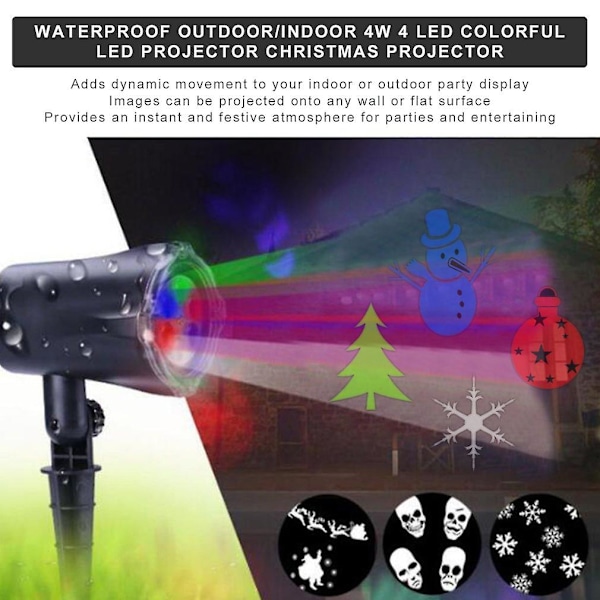 Vattentät utomhus/inomhus 4w 4 led färgglad led projektor
