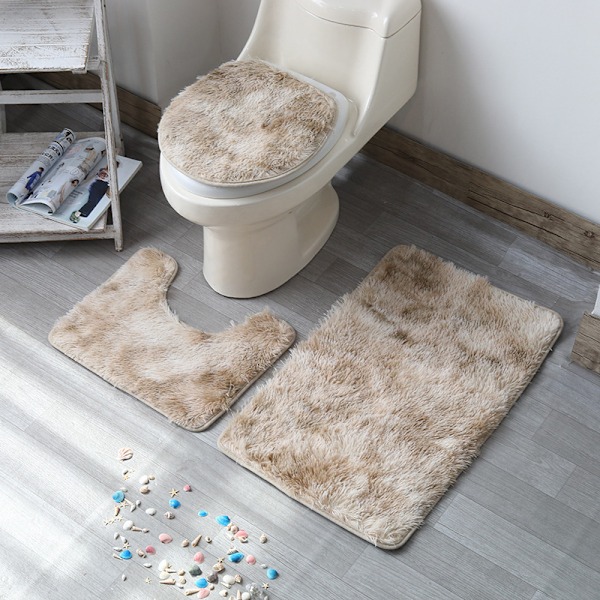 Tredelad set, absorberande plyschdyna för badrum, Beige