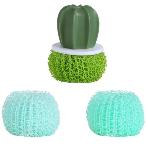 4st Creative Cactus Pot Brush, Nano Cleaning Ball Gradient Green