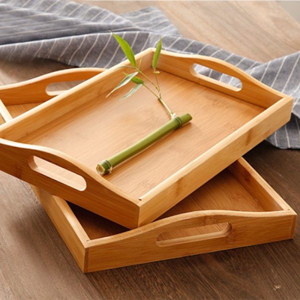 Serveringsbricka bambu med handtag, tebricka, barbricka,