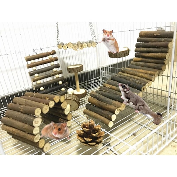 8st Hamster Leksaker Set Trä Bur Swing Binder leksaker Klättra