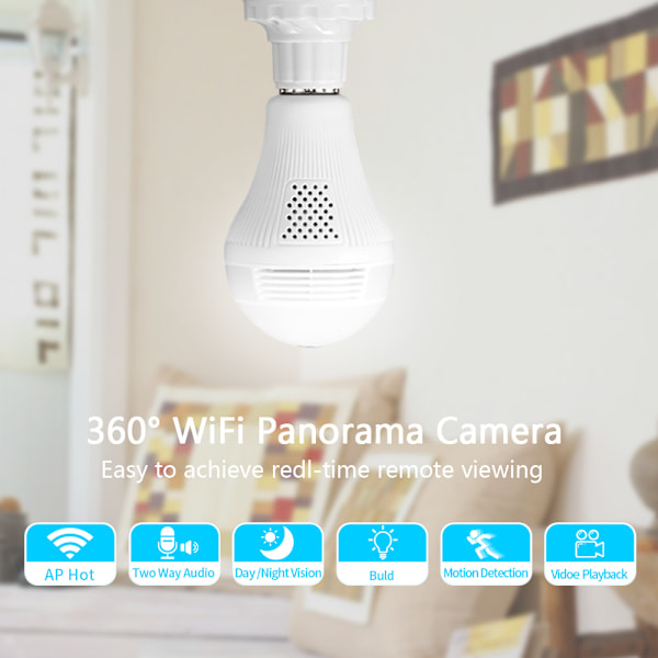 Lätt trådlös hemsäkerhet Säkerhet WiFi CCTV Fisheye Bulb