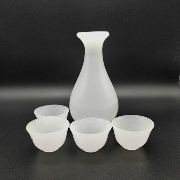 5 st Glas Jade Vinkopp Vit Keramik Set|Gammal