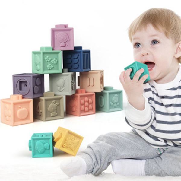 Baby Grip Toy Silikon byggklossar 12st 3D Touch Hand