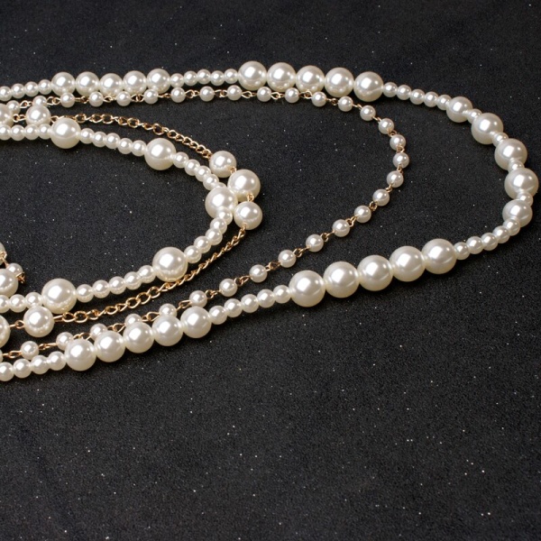 Nya Multi Layer Simulated Pearls Chain Långt halsband Trendigt